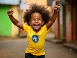 brasileiro criança comemora dele futebol equipes vitória ai generativo foto