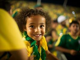 brasileiro criança comemora dele futebol equipes vitória ai generativo foto