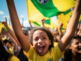 brasileiro criança comemora dele futebol equipes vitória ai generativo foto