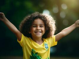 brasileiro criança comemora dele futebol equipes vitória ai generativo foto