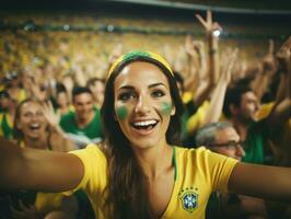 brasileiro mulher comemora dela futebol equipes vitória ai generativo foto