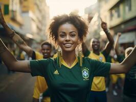 brasileiro mulher comemora dela futebol equipes vitória ai generativo foto