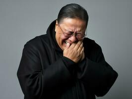 40. ano velho ásia homem dentro emocional pose em branco fundo ai generativo foto