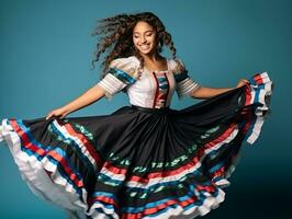 mexicano mulher dentro brincalhão pose em sólido fundo ai generativo foto