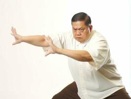 ásia homem dentro emocional dinâmico pose em branco fundo ai generativo foto