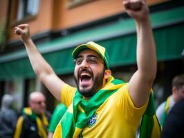 brasileiro homem comemora dele futebol equipes vitória ai generativo foto