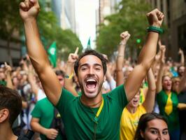 brasileiro homem comemora dele futebol equipes vitória ai generativo foto