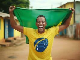 brasileiro homem comemora dele futebol equipes vitória ai generativo foto