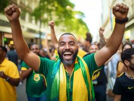 brasileiro homem comemora dele futebol equipes vitória ai generativo foto