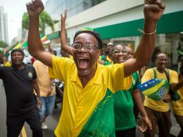 brasileiro homem comemora dele futebol equipes vitória ai generativo foto