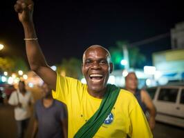 brasileiro homem comemora dele futebol equipes vitória ai generativo foto