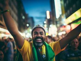 brasileiro homem comemora dele futebol equipes vitória ai generativo foto