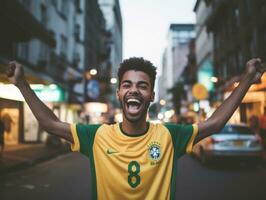 brasileiro homem comemora dele futebol equipes vitória ai generativo foto