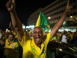 brasileiro homem comemora dele futebol equipes vitória ai generativo foto