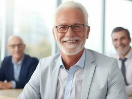 homem dentro uma o negócio encontro conduzindo com confiança ai generativo foto