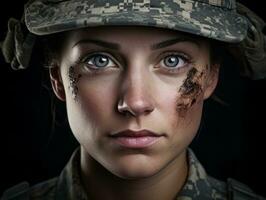 mulher serve Como uma dedicada e destemido soldado ai generativo foto