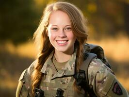 mulher serve Como uma dedicada e destemido soldado ai generativo foto