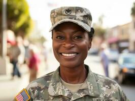 mulher serve Como uma dedicada e destemido soldado ai generativo foto