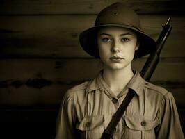 mulher serve Como uma dedicada e destemido soldado ai generativo foto