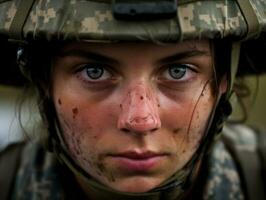 mulher serve Como uma dedicada e destemido soldado ai generativo foto