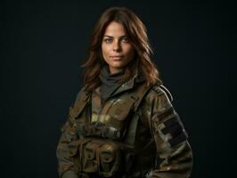 mulher serve Como uma dedicada e destemido soldado ai generativo foto