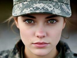 mulher serve Como uma dedicada e destemido soldado ai generativo foto