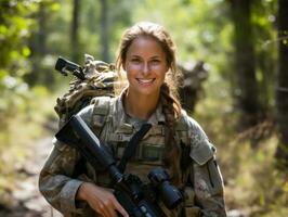 mulher serve Como uma dedicada e destemido soldado ai generativo foto