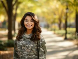 mulher serve Como uma dedicada e destemido soldado ai generativo foto