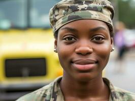 mulher serve Como uma dedicada e destemido soldado ai generativo foto