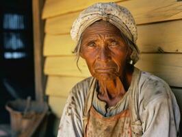 a colori velho fotografia do uma mulher a partir de a cedo 1900 ai generativo foto