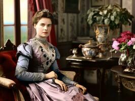 a colori velho fotografia do uma mulher a partir de a cedo 1900 ai generativo foto
