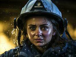 fêmea bombeiro bravamente batalhas a fogo ai generativo foto