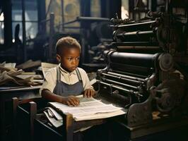 histórico colori foto do uma crianças diariamente trabalhos dentro a 1900 ai generativo