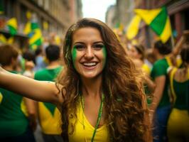 brasileiro mulher comemora dele futebol equipes vitória ai generativo foto