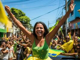 brasileiro mulher comemora dele futebol equipes vitória ai generativo foto