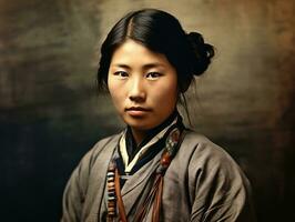 a velho colori fotografia do uma ásia mulher a partir de a cedo 1900 ai generativo foto