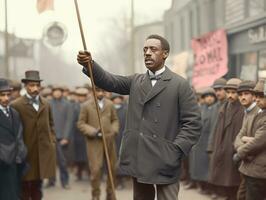 histórico colori foto do uma homem conduzindo uma protesto ai generativo