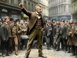 histórico colori foto do uma homem conduzindo uma protesto ai generativo