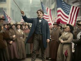 histórico colori foto do uma homem conduzindo uma protesto ai generativo