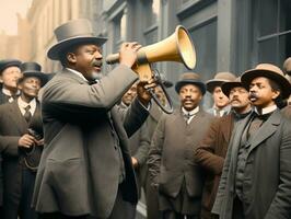 histórico colori foto do uma homem conduzindo uma protesto ai generativo