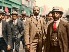 histórico colori foto do uma homem conduzindo uma protesto ai generativo