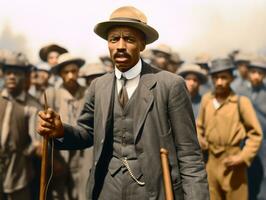 histórico colori foto do uma homem conduzindo uma protesto ai generativo