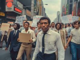 histórico colori foto do uma homem conduzindo uma protesto ai generativo