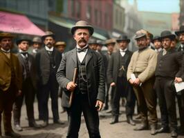 histórico colori foto do uma homem conduzindo uma protesto ai generativo