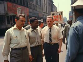 histórico colori foto do uma homem conduzindo uma protesto ai generativo