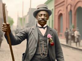 histórico colori foto do uma homem conduzindo uma protesto ai generativo