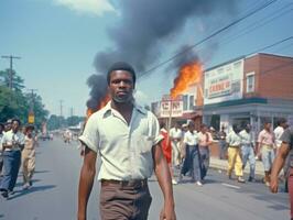 histórico colori foto do uma homem conduzindo uma protesto ai generativo