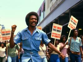 histórico colori foto do uma homem conduzindo uma protesto ai generativo