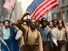 histórico colori foto do uma homem conduzindo uma protesto ai generativo