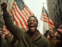 histórico colori foto do uma homem conduzindo uma protesto ai generativo